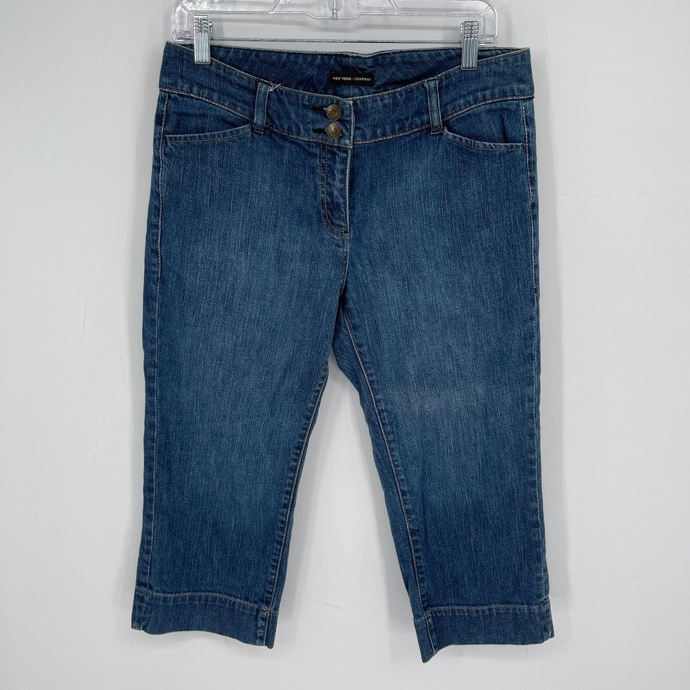 New York & Company Women's Blue Double Button Capris Denim Jeans Size 8